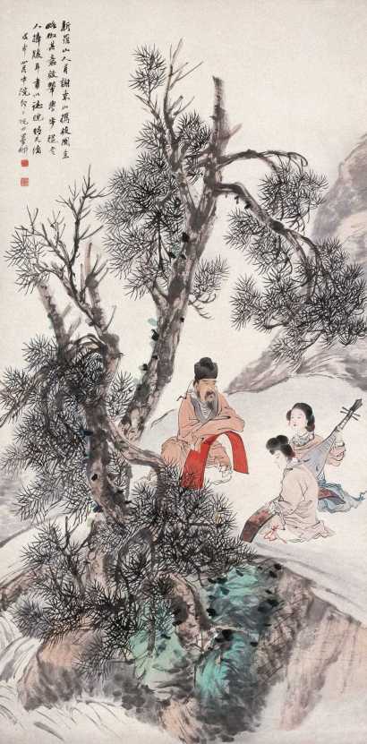 倪田 戊申(1908年)作 东丝红竹 立轴